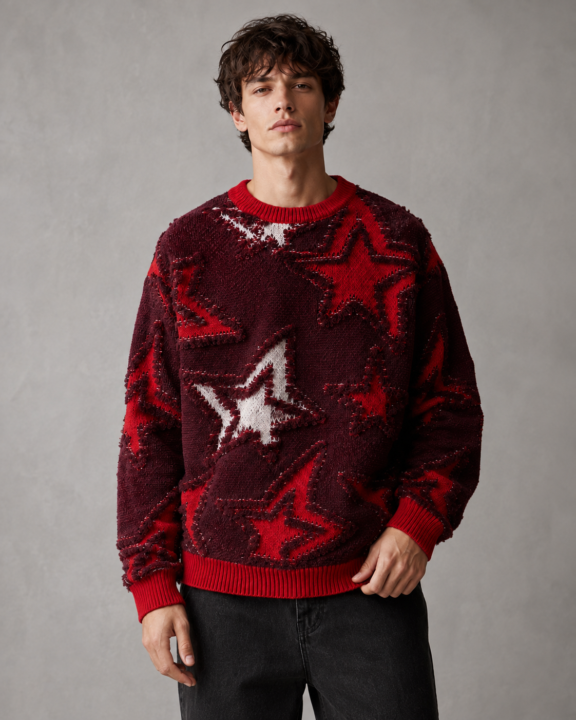 Men's Textured Star Knit Jumper – Relaxed Fit
