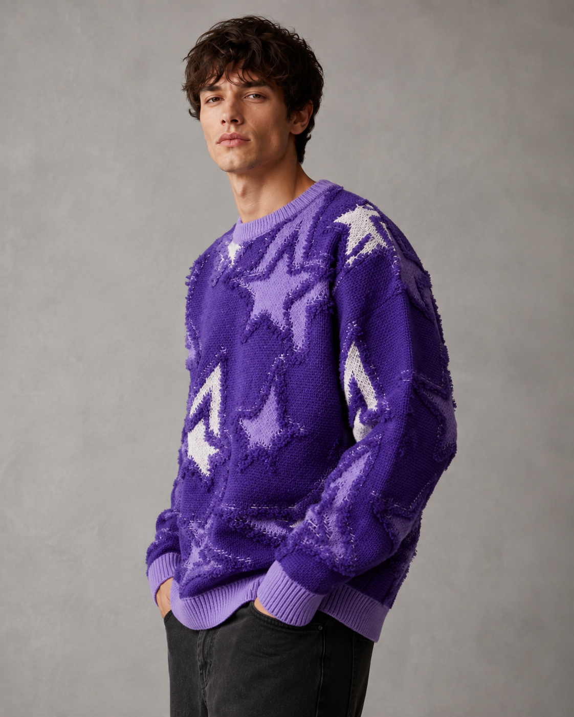 Men's Textured Star Knit Jumper – Relaxed Fit