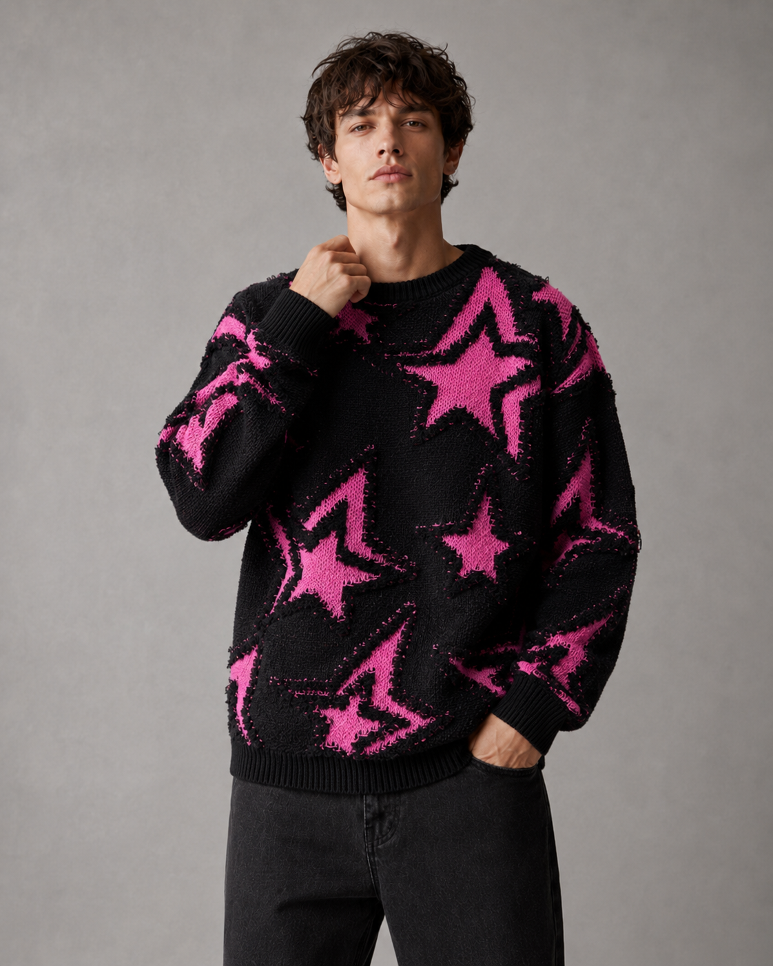 Men's Textured Star Knit Jumper – Relaxed Fit