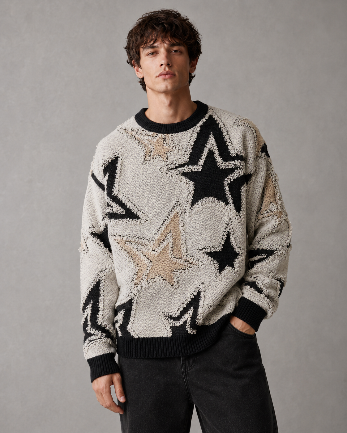 Men's Textured Star Knit Jumper – Relaxed Fit