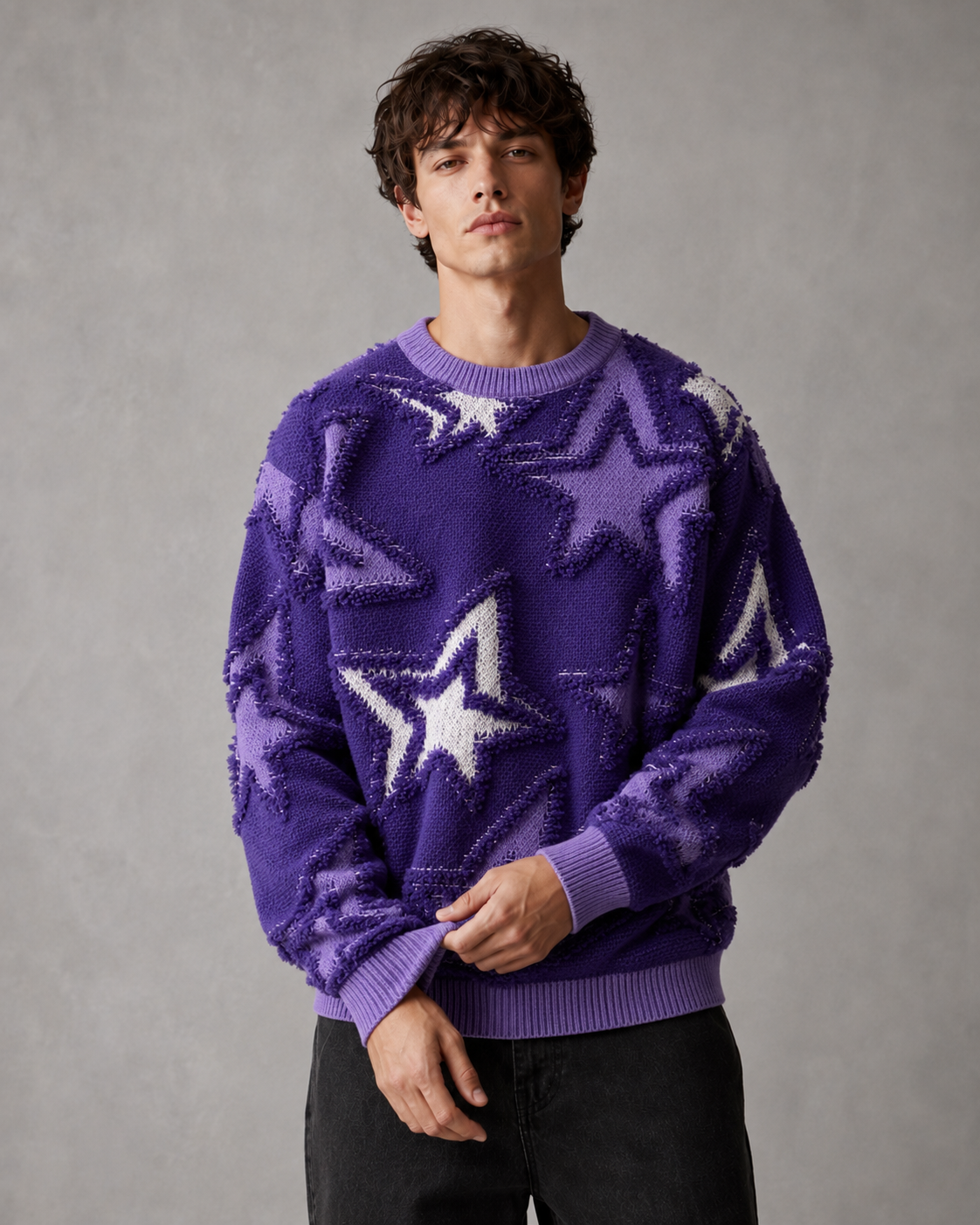 Men's Textured Star Knit Jumper – Relaxed Fit
