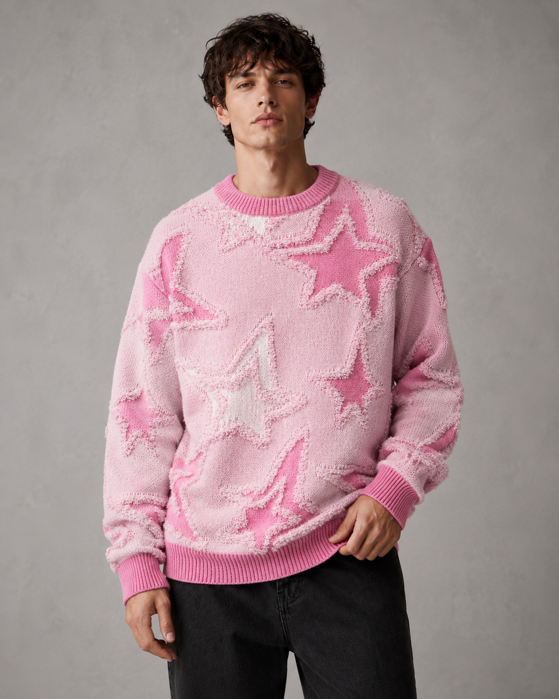 Men's Textured Star Knit Jumper – Relaxed Fit