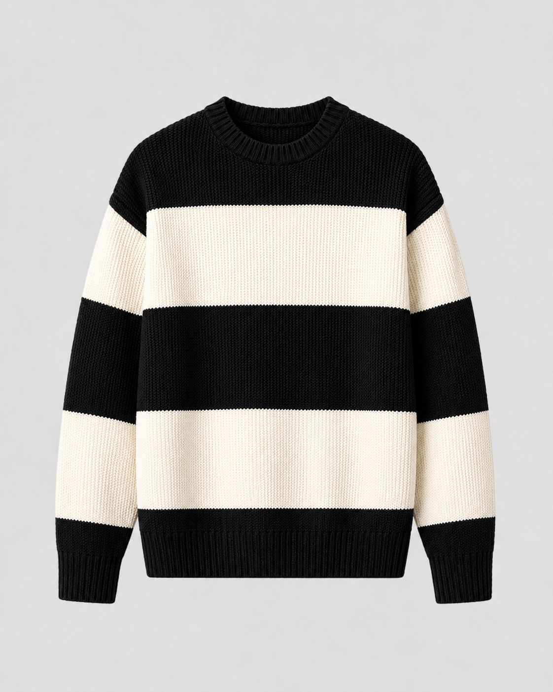 Men's Rugby Stripe Knit Jumper – Relaxed Fit Crew Neck