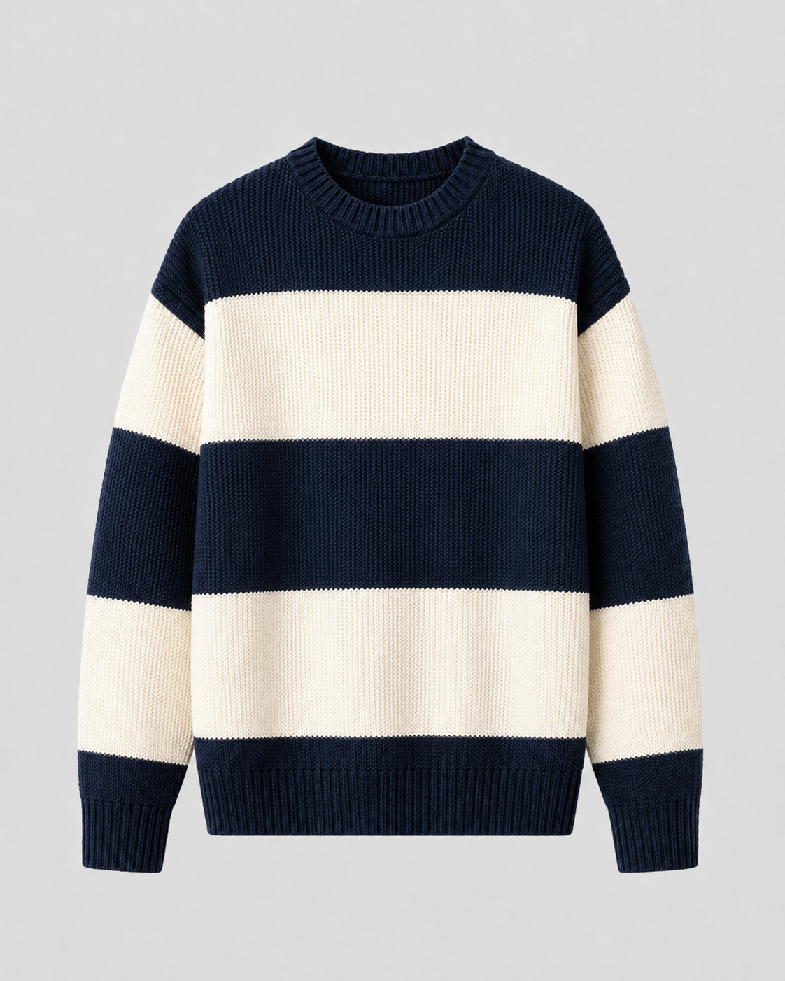 Men's Rugby Stripe Knit Jumper – Relaxed Fit Crew Neck