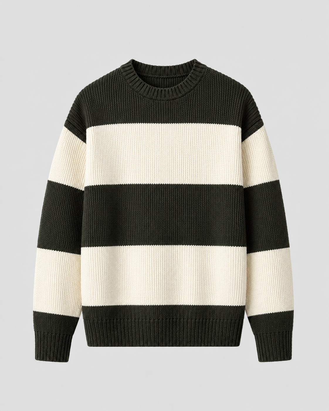 Men's Rugby Stripe Knit Jumper – Relaxed Fit Crew Neck
