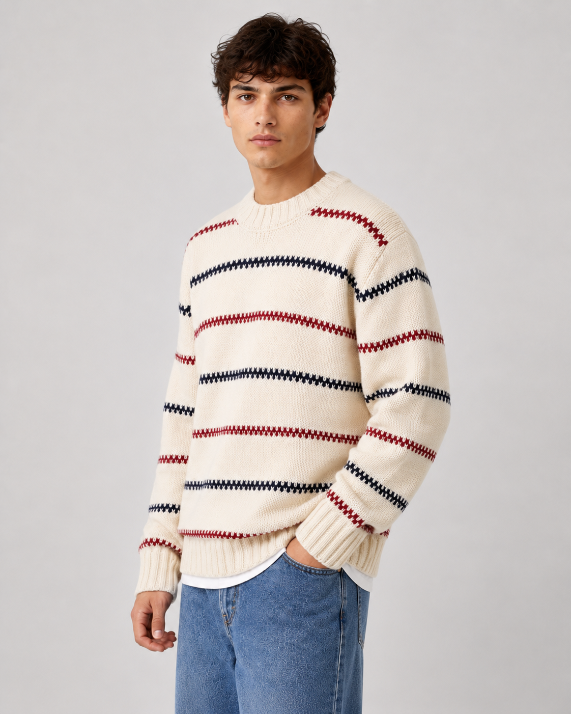 Men's Striped Knitted Crew Neck Jumper – Relaxed Fit