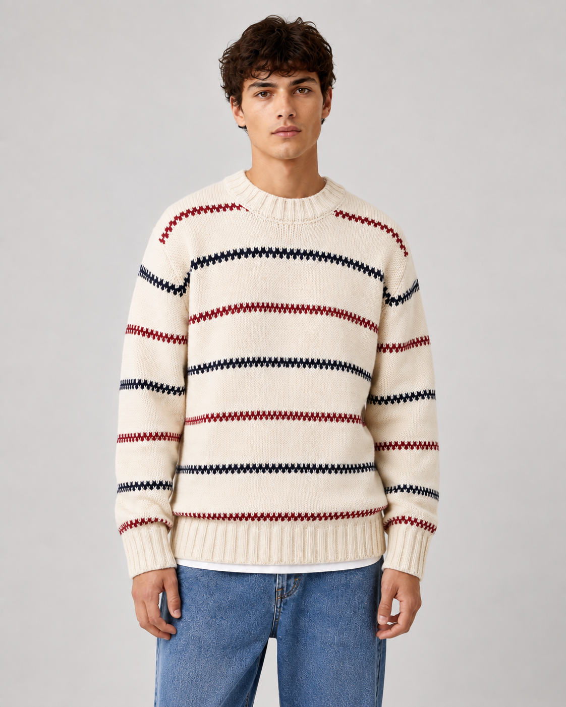 Men's Striped Knitted Crew Neck Jumper – Relaxed Fit
