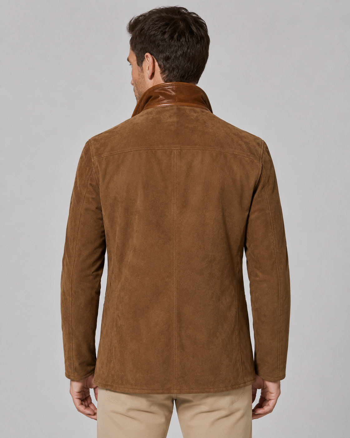 Men's Suede Look Jacket – Regular Fit Layered Zip Collar