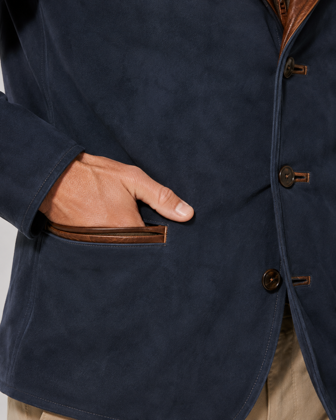 Men's Suede Look Jacket – Regular Fit Layered Zip Collar