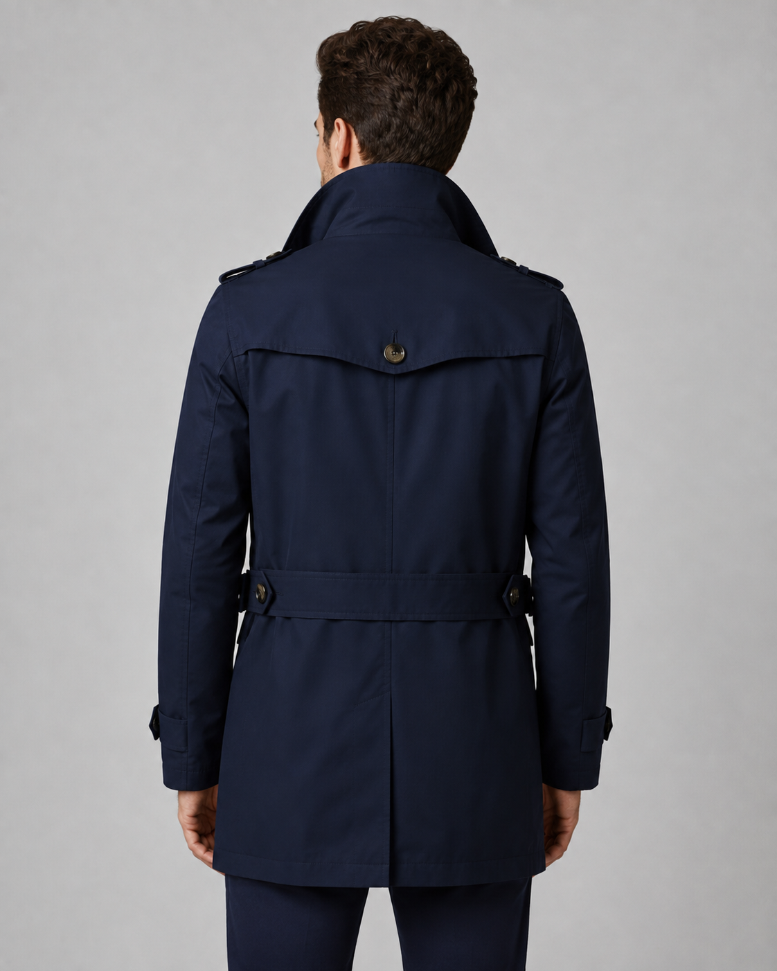 Men's Mid Length Trench Coat – Button Front and Epaulettes