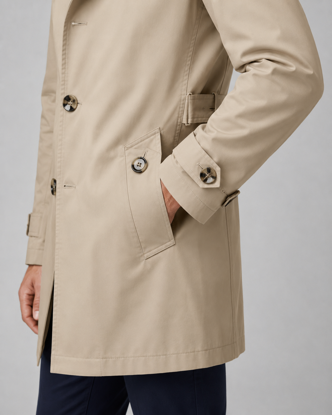 Men's Mid Length Trench Coat – Button Front and Epaulettes