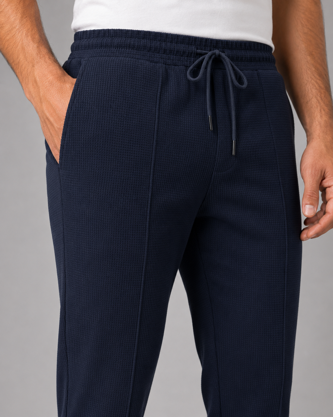 Men's Waffle Textured Tracksuit Set – Zip Collar Jacket and Trousers