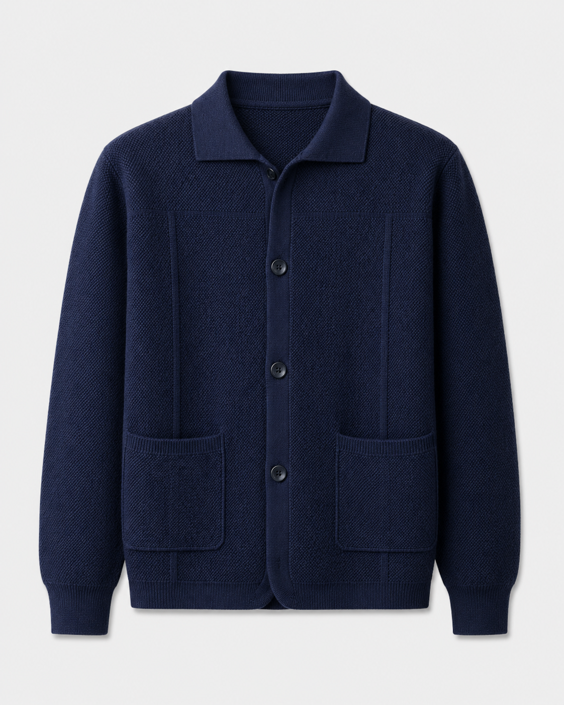 Men's Textured Wool Knitted Overshirt – Button Front