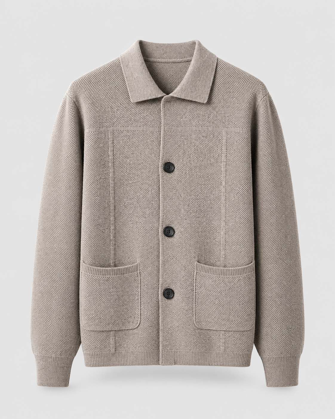 Men's Textured Wool Knitted Overshirt – Button Front