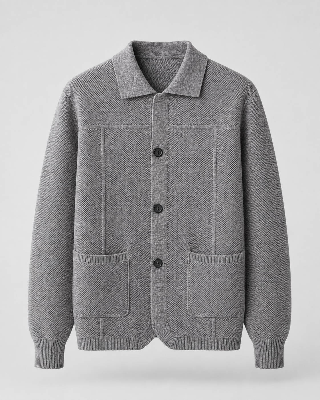 Men's Textured Wool Knitted Overshirt – Button Front