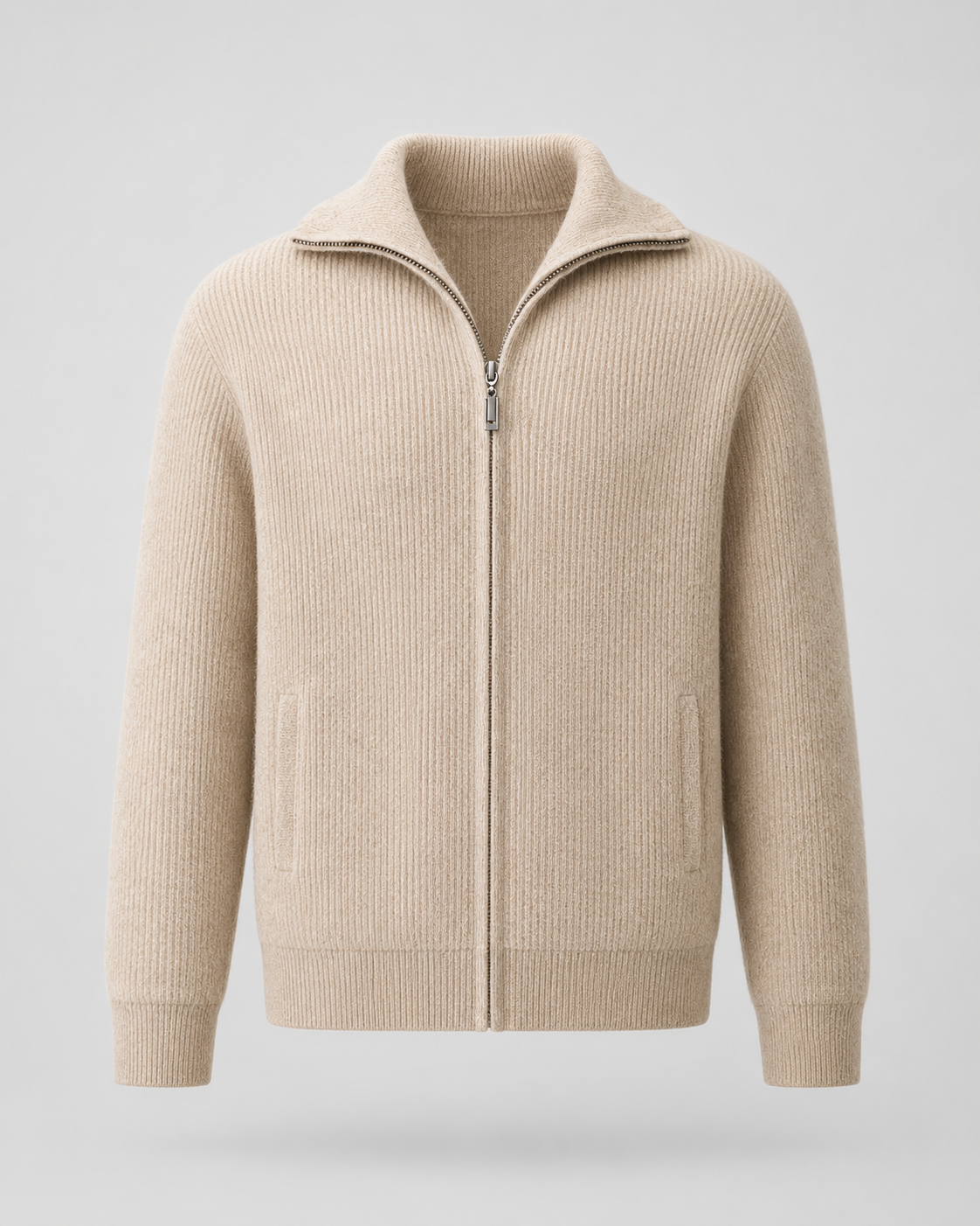 Men's Ribbed Wool Quarter Zip Jumper – Regular Fit Mock Neck