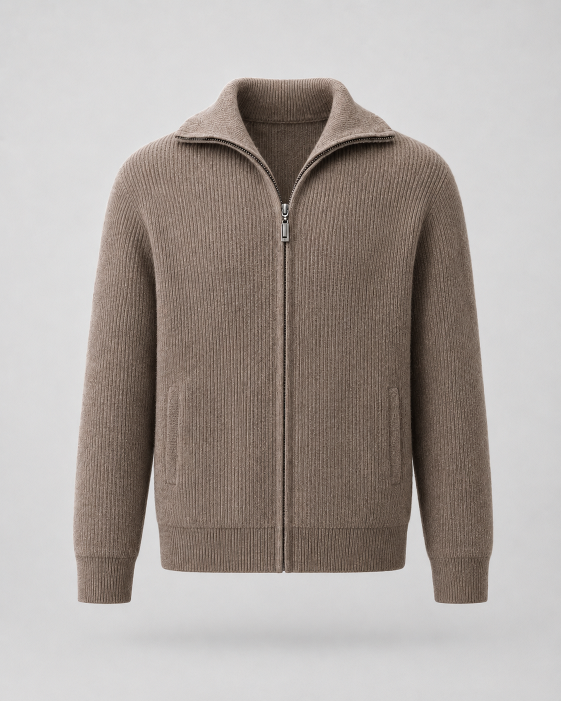 Men's Ribbed Wool Quarter Zip Jumper – Regular Fit Mock Neck