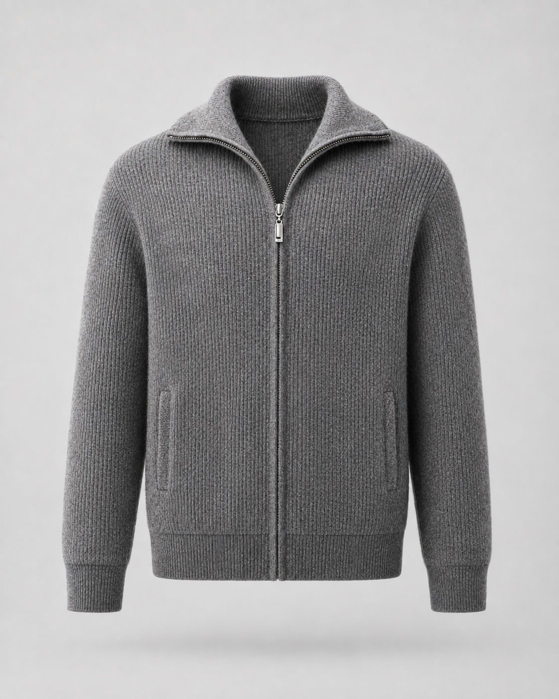 Men's Ribbed Wool Quarter Zip Jumper – Regular Fit Mock Neck