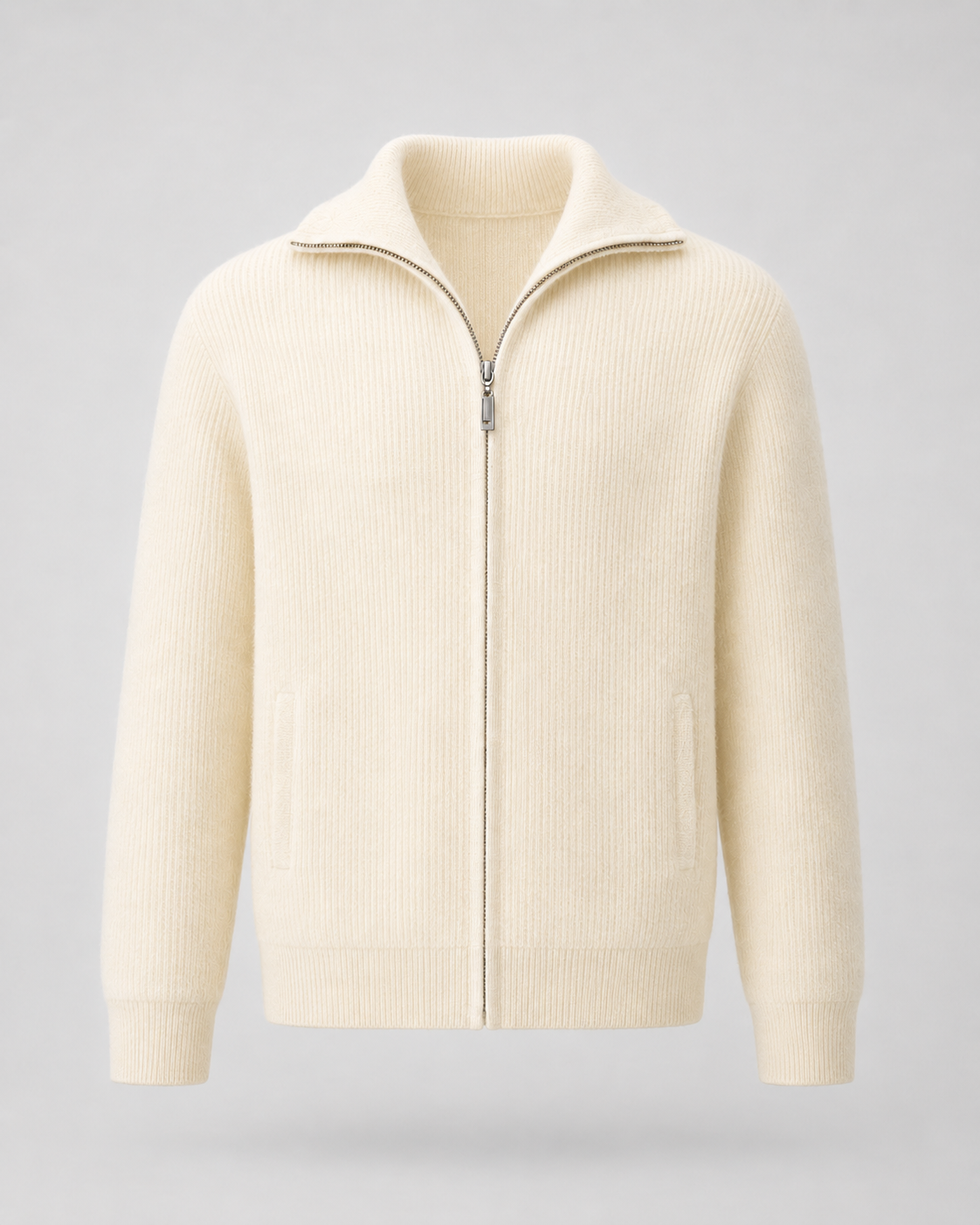 Men's Ribbed Wool Quarter Zip Jumper – Regular Fit Mock Neck