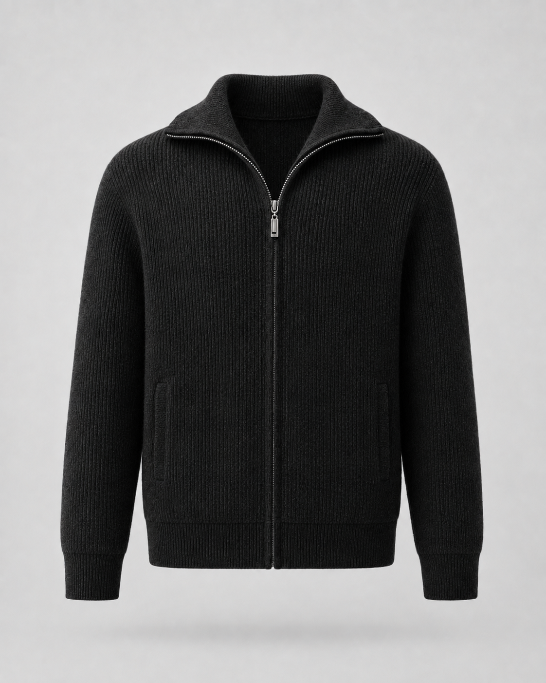 Men's Ribbed Wool Quarter Zip Jumper – Regular Fit Mock Neck