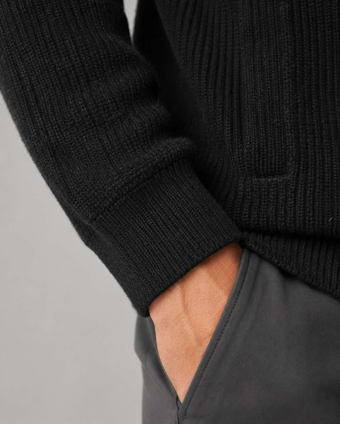Men's Ribbed Wool Quarter Zip Jumper – Regular Fit Mock Neck