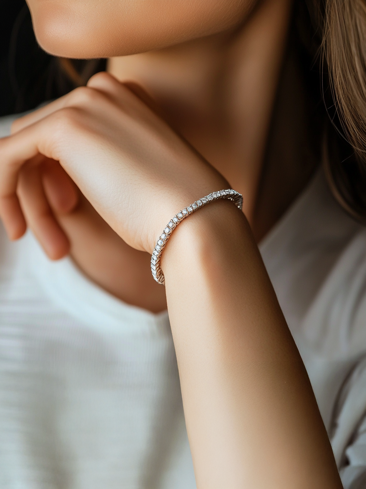 18K White Gold Plated Sparkling Tennis Bracelet