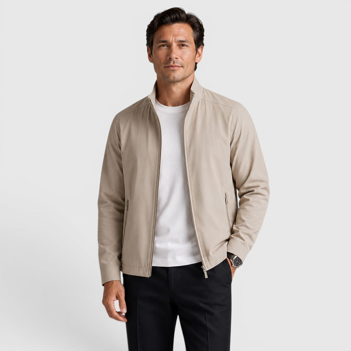 Monvaline Men's Zip-Up Jacket Lightweight Tailored Minimalist Everyday