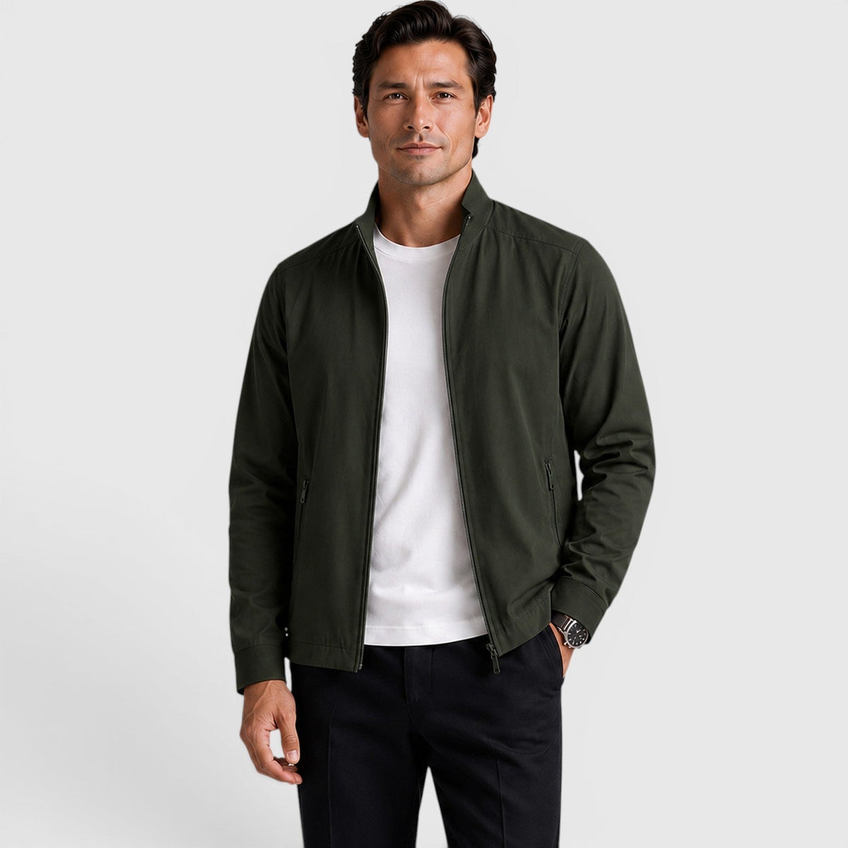 Monvaline Men's Zip-Up Jacket Lightweight Tailored Minimalist Everyday