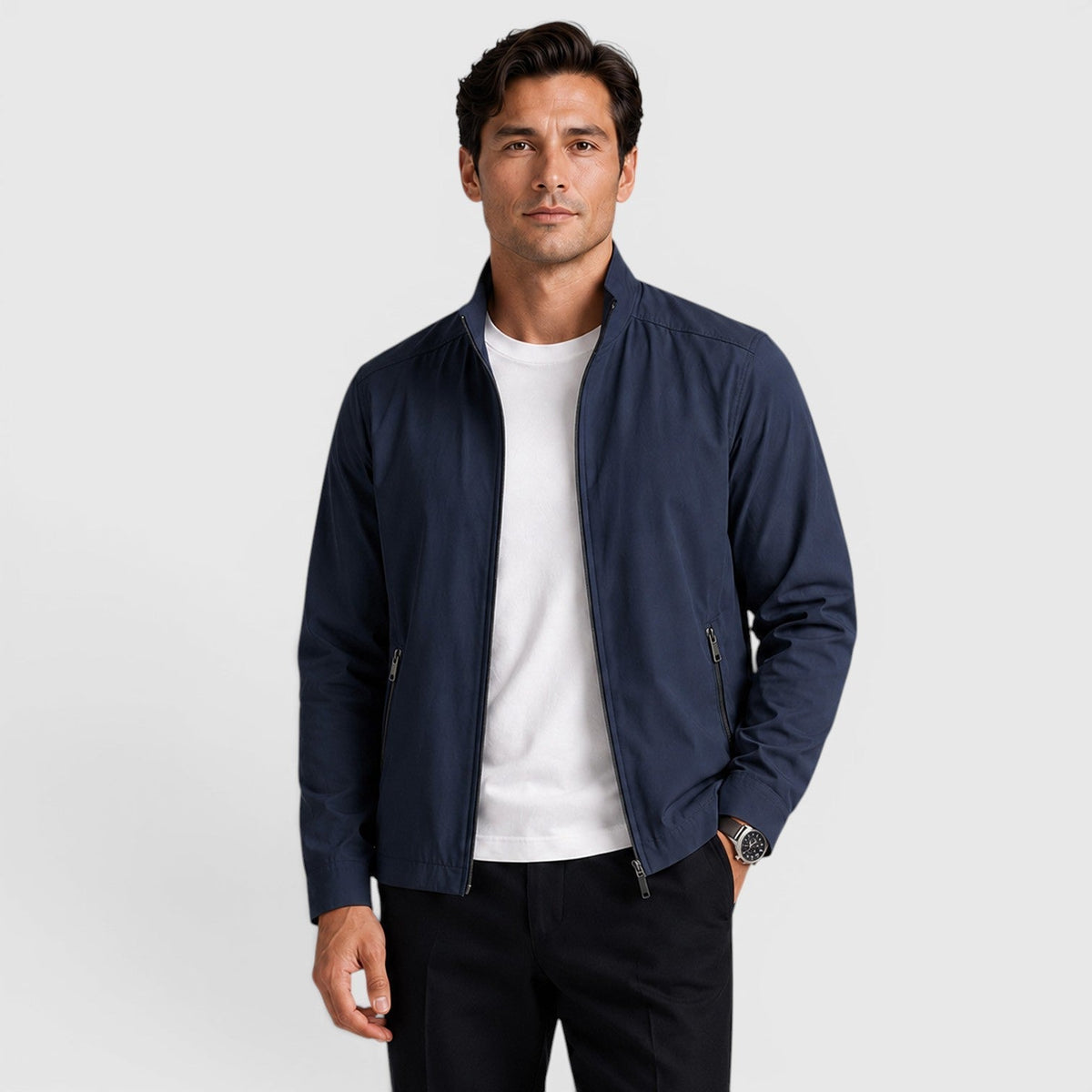 Monvaline Men's Zip-Up Jacket Lightweight Tailored Minimalist Everyday