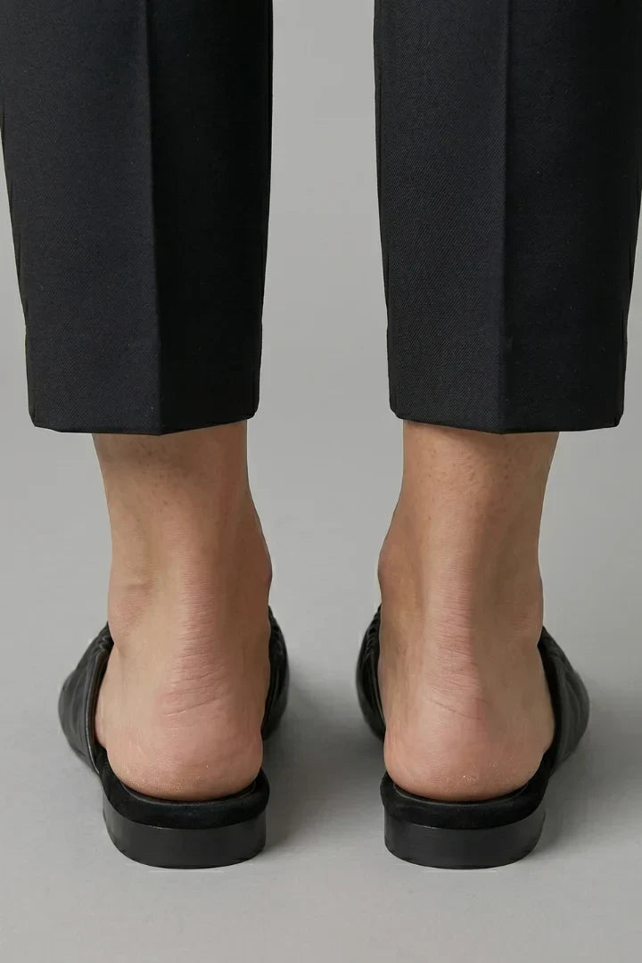 Mules Shoes For Women | Square Toe Black Leather Slip-On