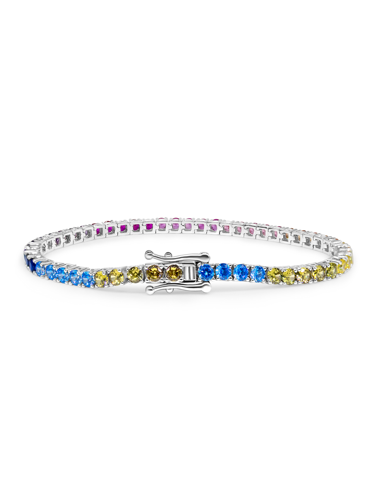Rhodium Plated Multicoloured Rainbow Sapphire Gemstone Tennis Bracelet