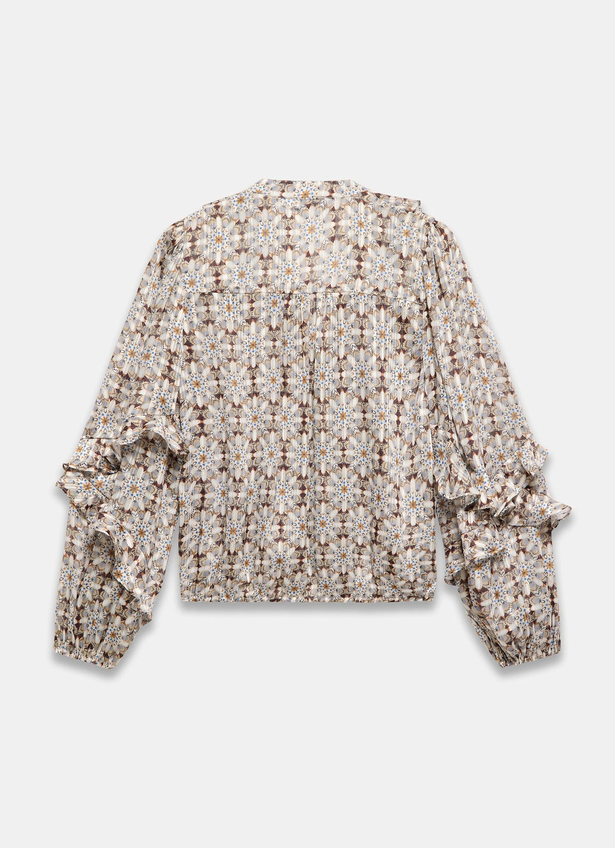 Neutral Ruffle Blouse with Print