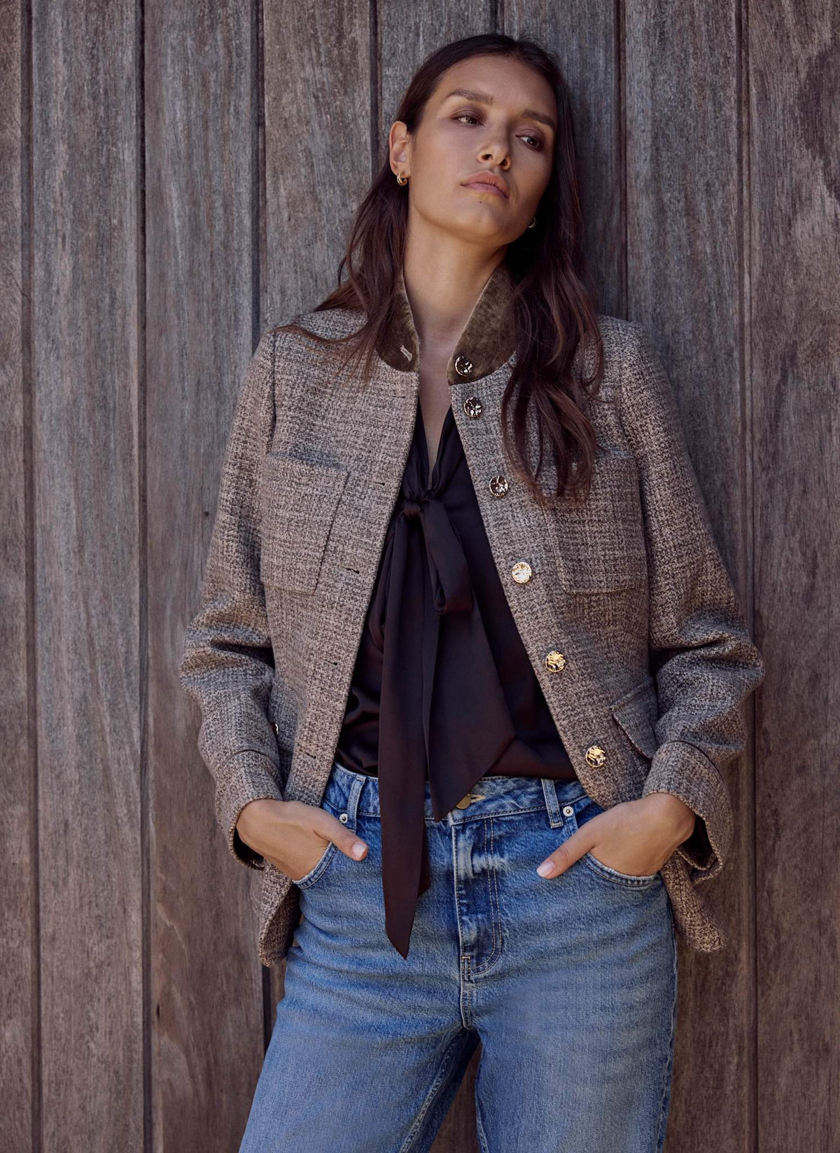 Neutral Heritage Check Jacket in Wool Blend