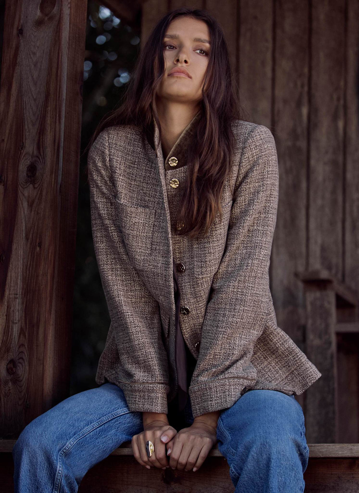 Neutral Heritage Check Jacket in Wool Blend