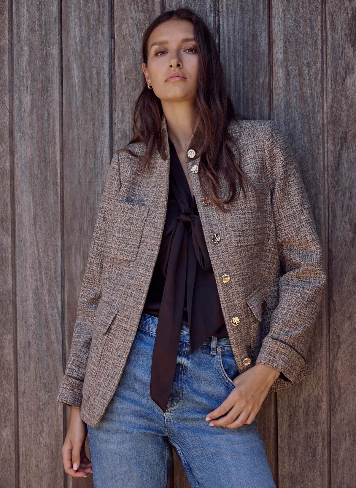 Neutral Heritage Check Jacket in Wool Blend