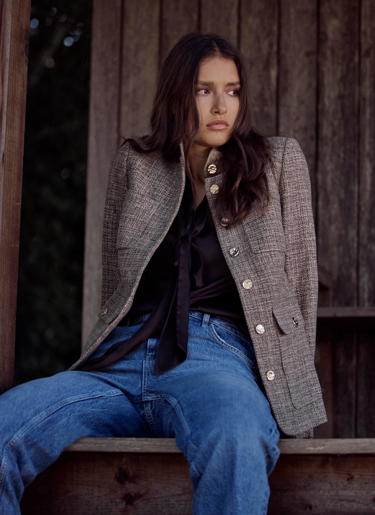 Neutral Heritage Check Jacket in Wool Blend