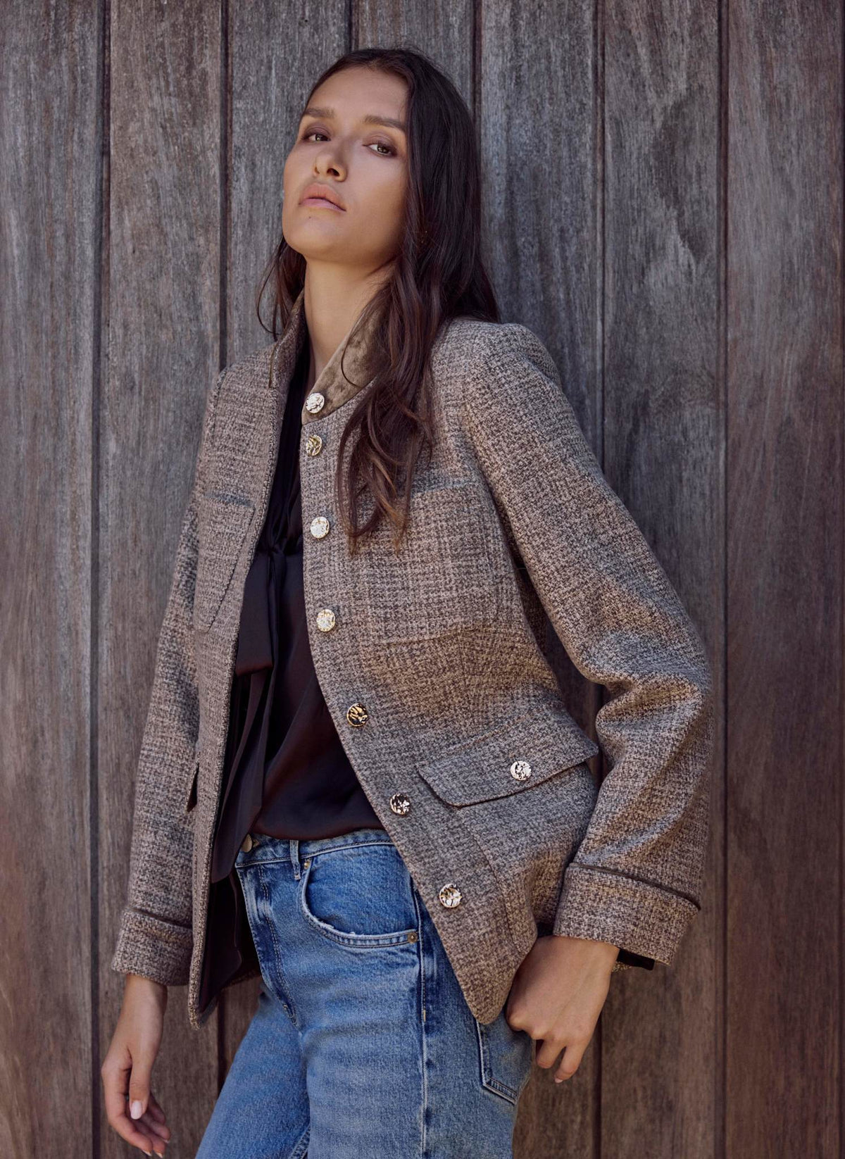 Neutral Heritage Check Jacket in Wool Blend
