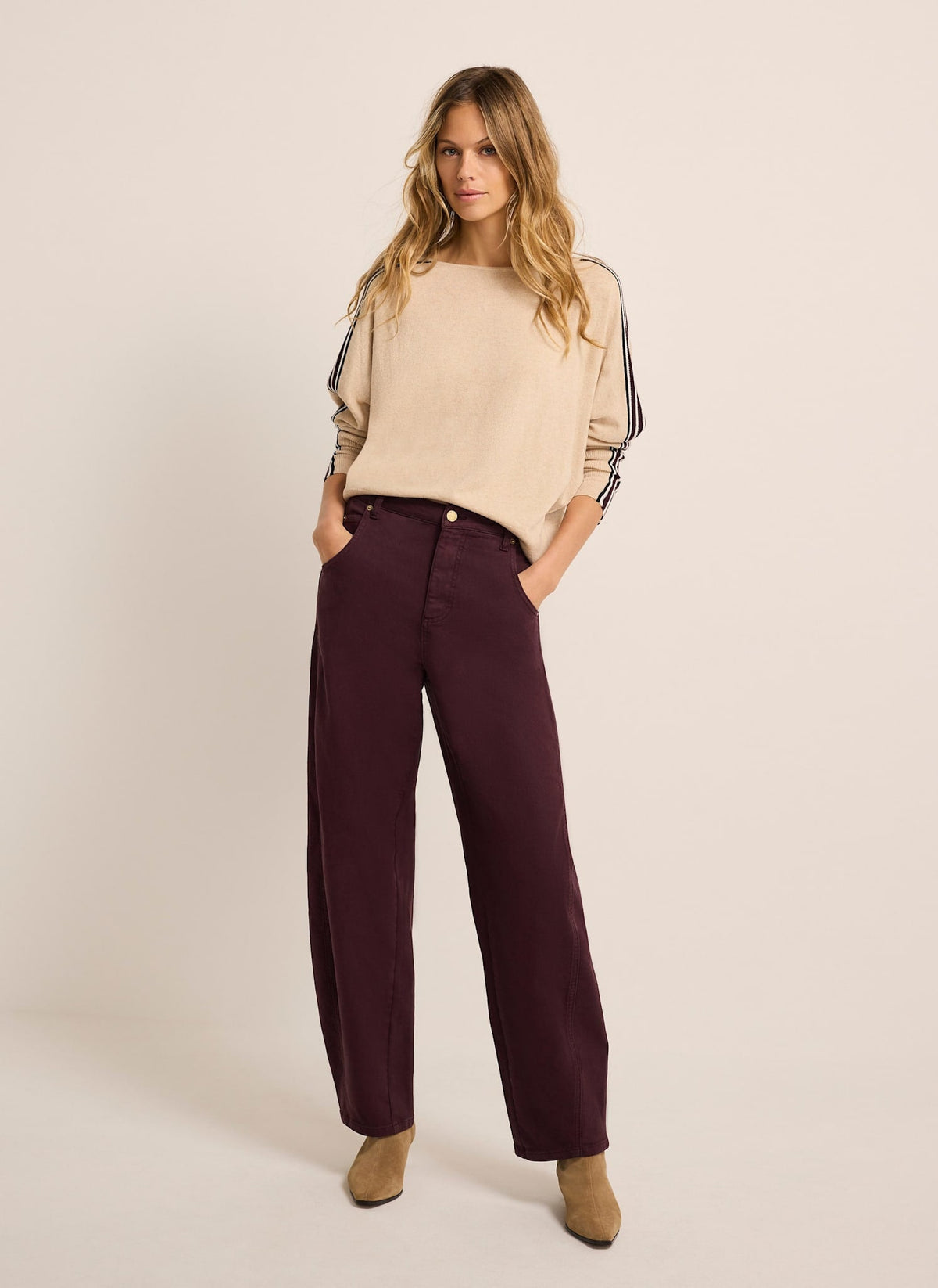 Neutral Batwing Jumper in Cotton Blend