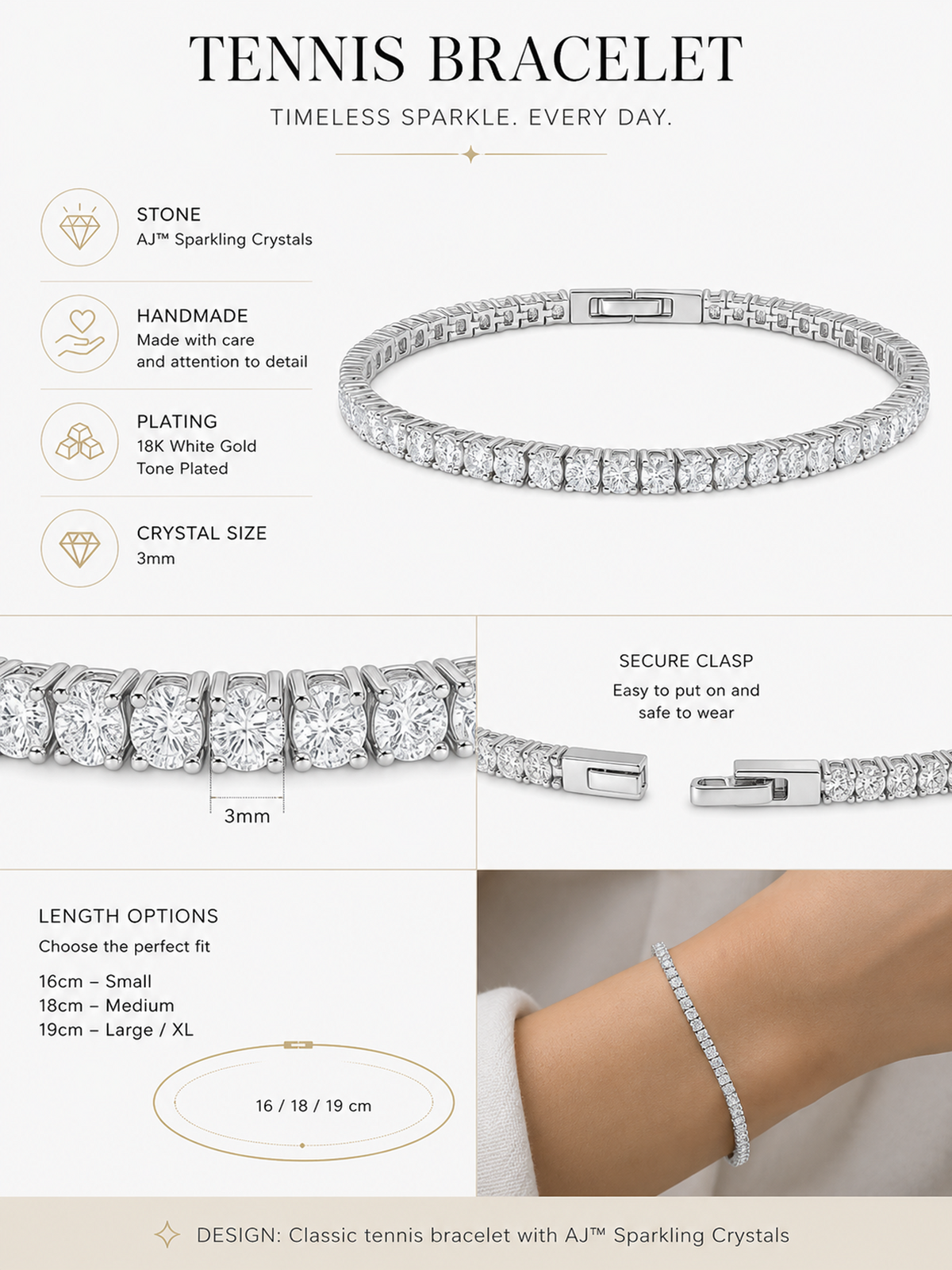 18K White Gold Plated Sparkling Tennis Bracelet