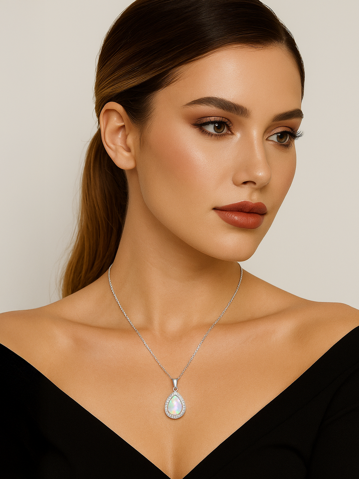 White Opal Pendant Necklace, 2ct
