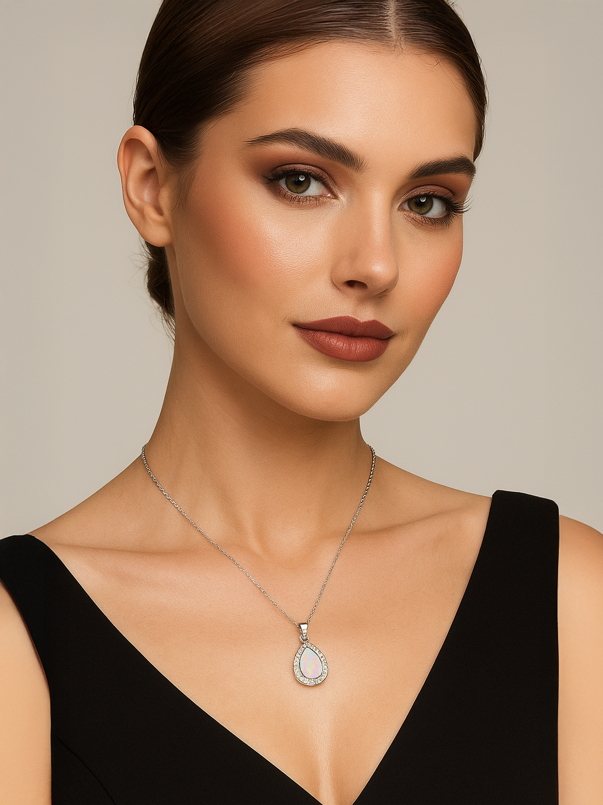 White Opal Pendant Necklace, 2ct