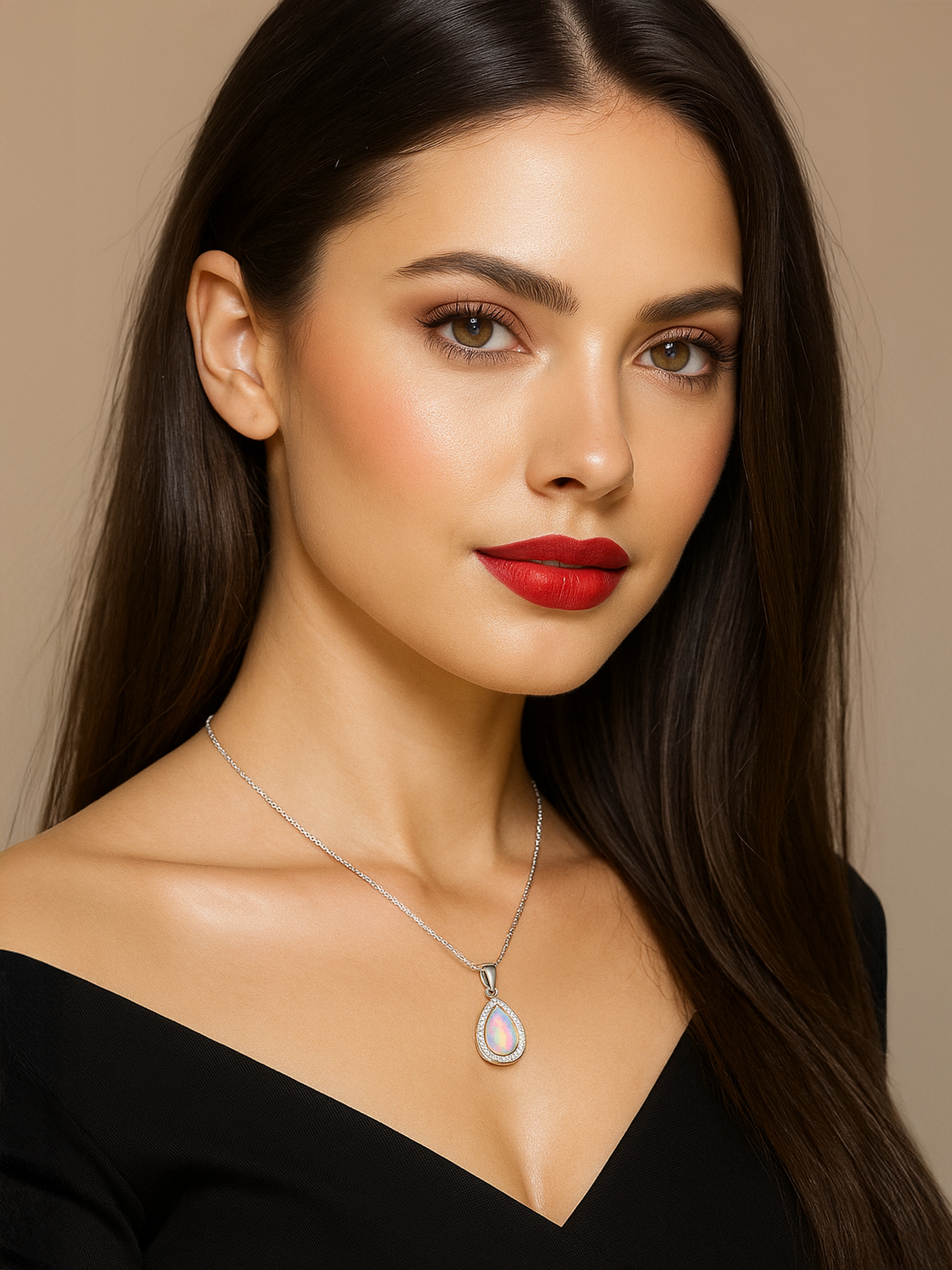 White Opal Pendant Necklace, 2ct
