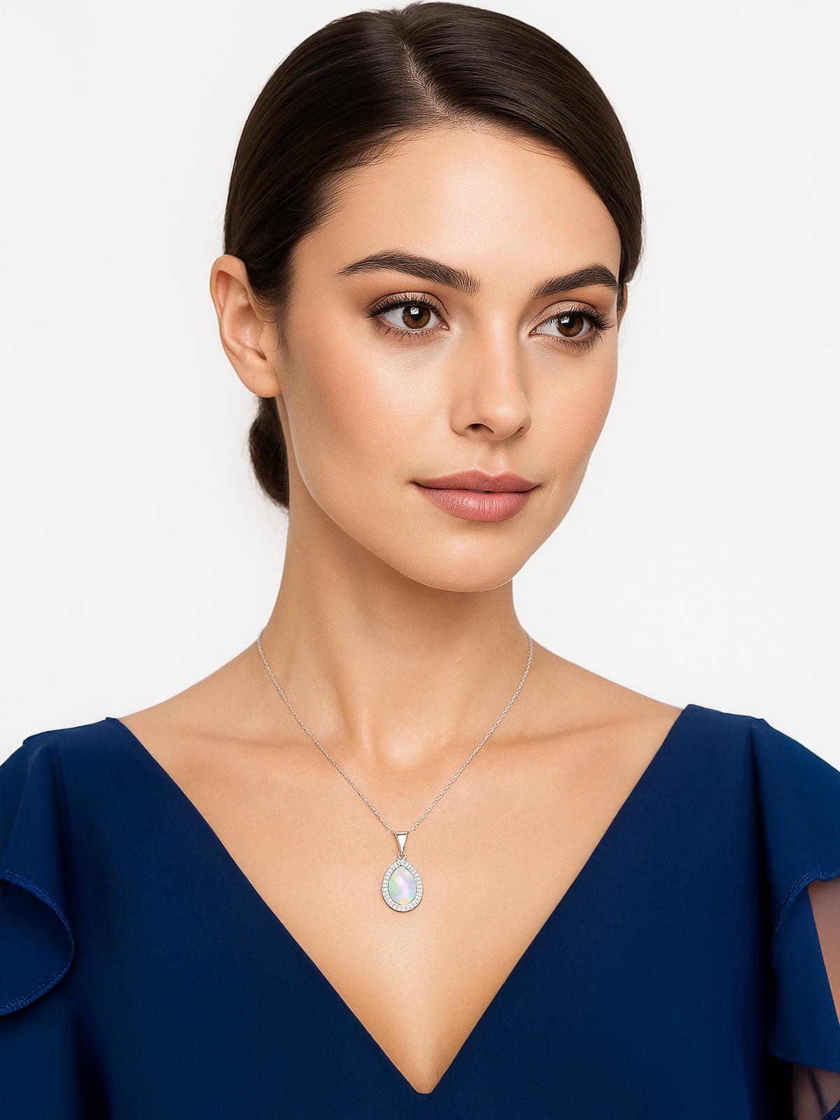 White Opal Pendant Necklace, 2ct
