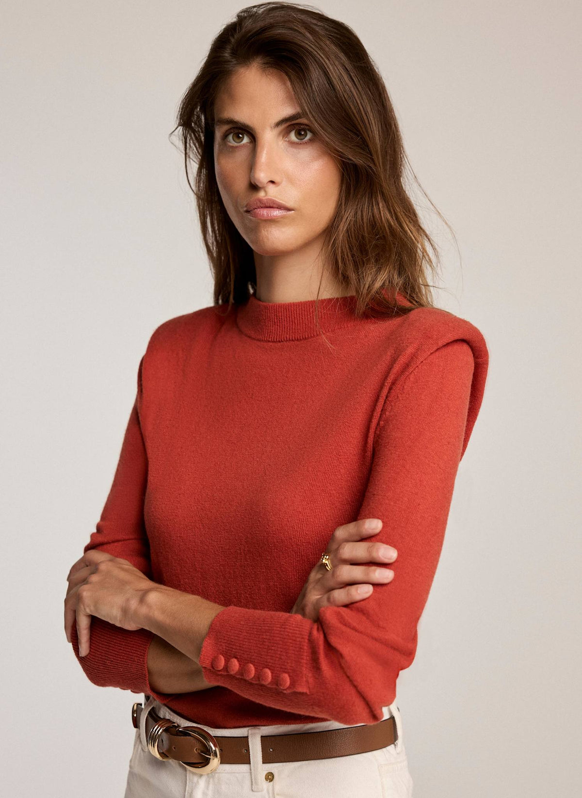 Deep Orange Knit Jumper with Shoulder Pads