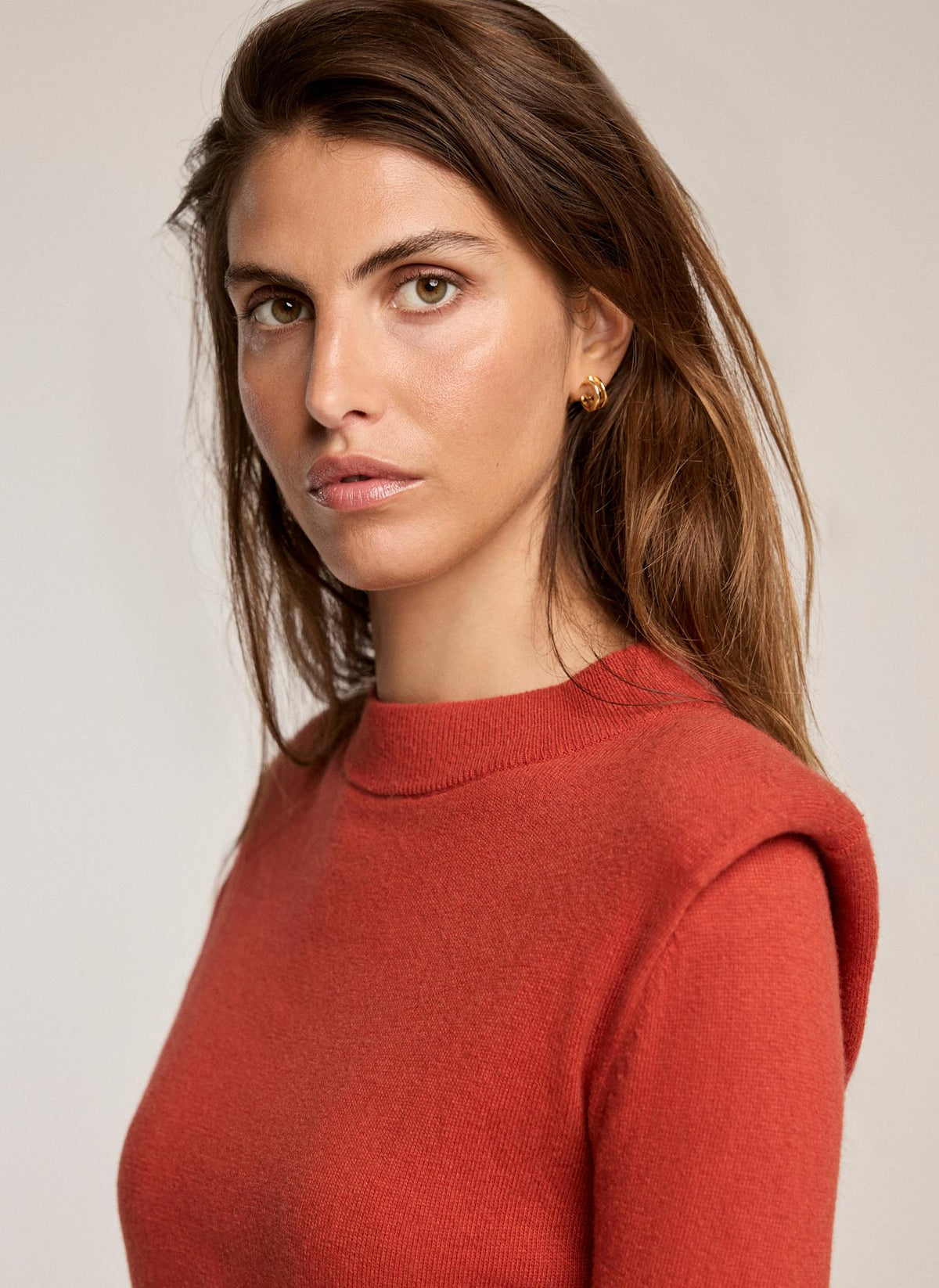 Deep Orange Knit Jumper with Shoulder Pads
