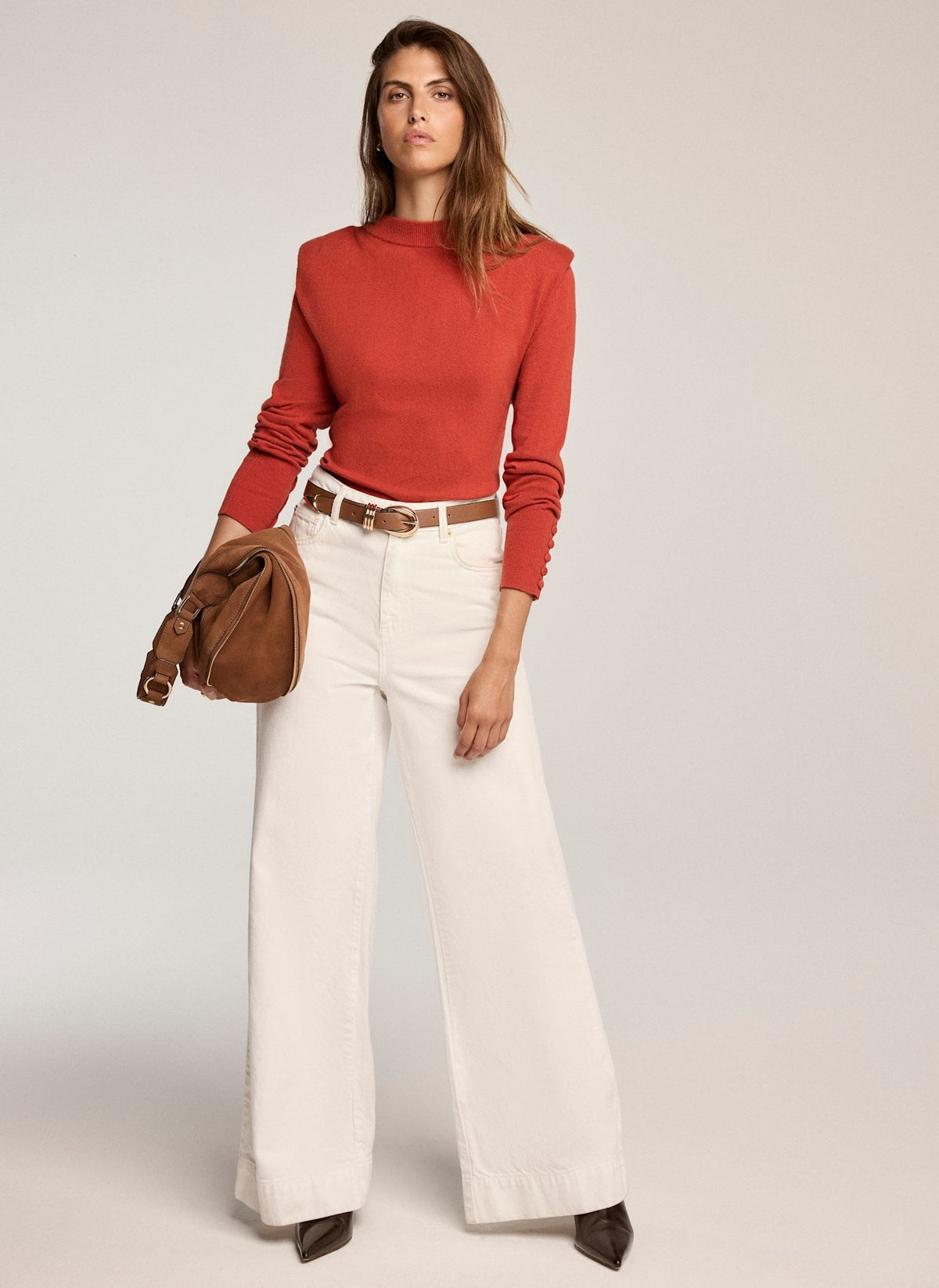 Deep Orange Knit Jumper with Shoulder Pads
