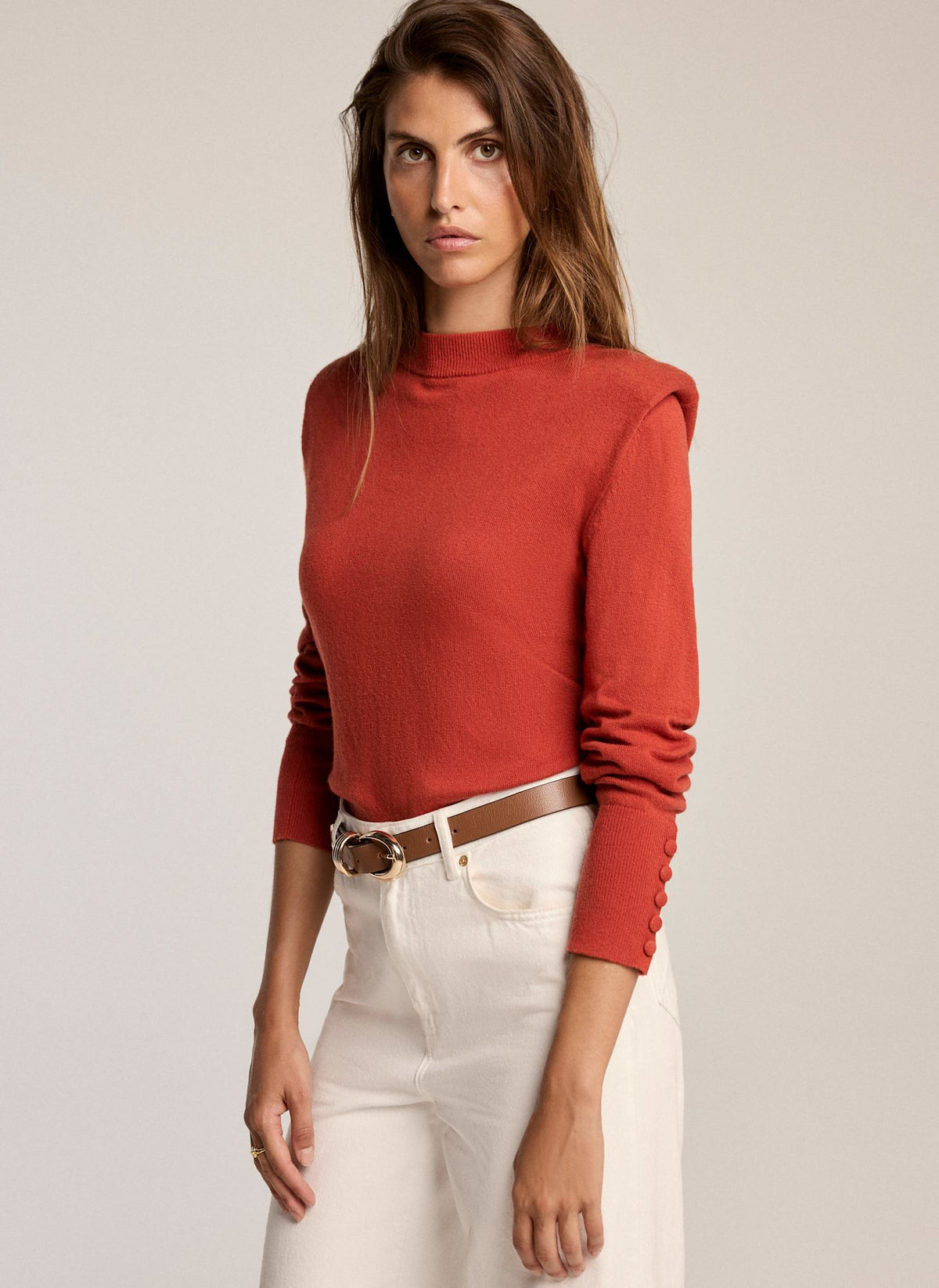 Deep Orange Knit Jumper with Shoulder Pads
