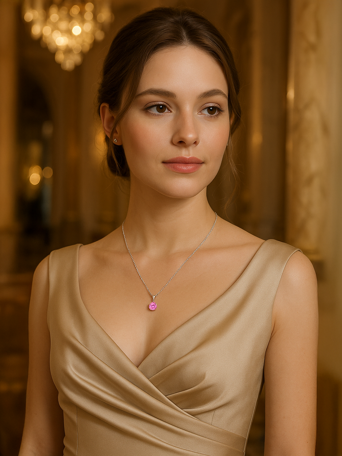 Lab Grown Pink Sapphire Pendant Necklace, 1.25ct