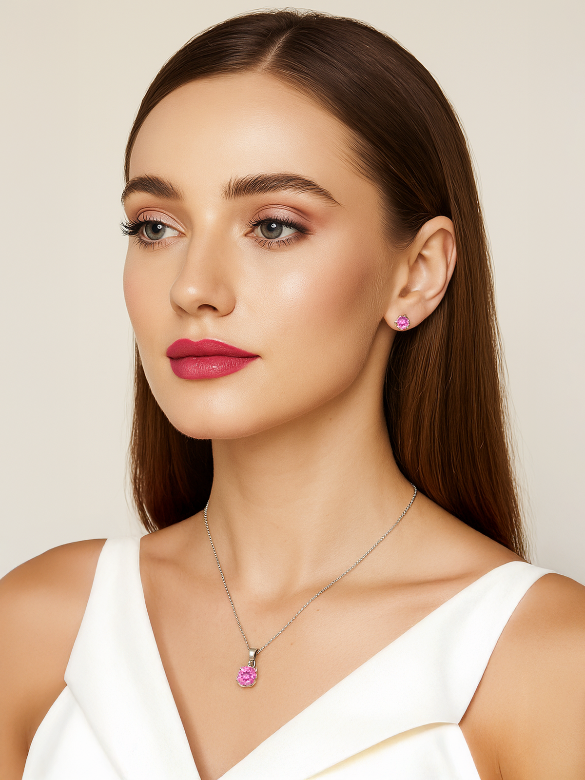 Lab Grown Pink Sapphire Pendant Necklace, 1.25ct