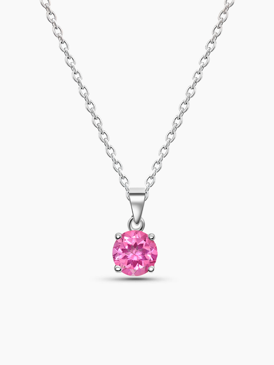 Lab Grown Pink Sapphire Pendant Necklace, 1.25ct